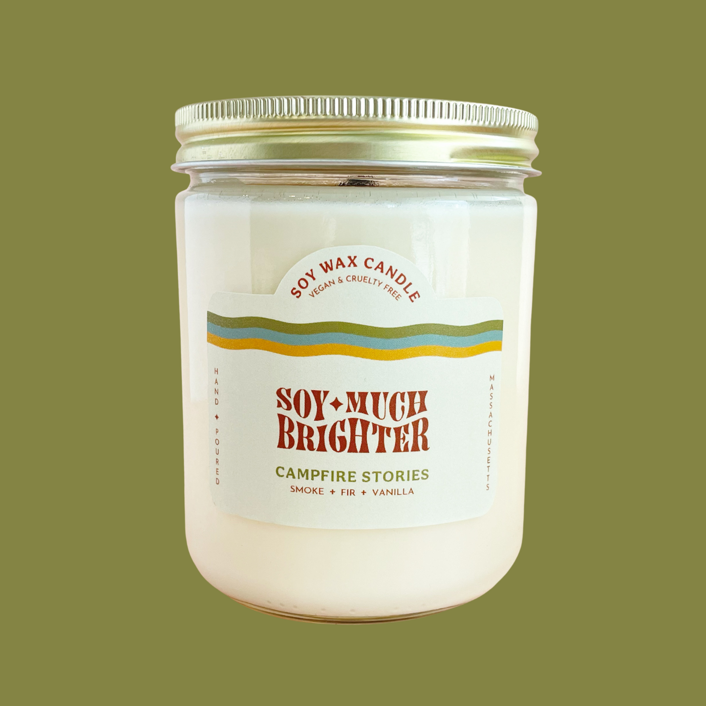 Natural scented candles New England  with campfire scent.